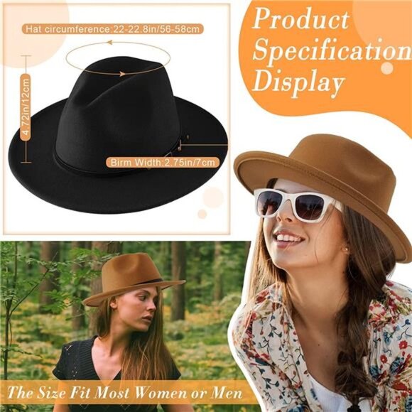 6 Pcs Women\'s Felt Hat Wide Brim Panama Hat with Belt Buckle Vintage main image 7